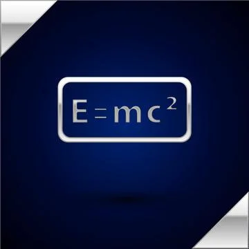 Silver Math system of equation solution icon isolated on dark blue background. E Illustrazione stock