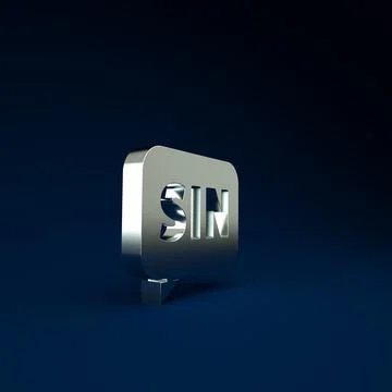 Silver Mathematics function sine icon isolated on blue background. Minimalism Stockillustratie