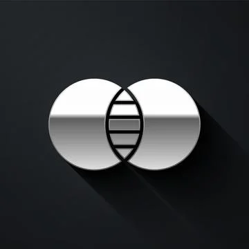 Silver Mathematics sets A and B icon isolated on black background. Symmetric Illustrazione stock