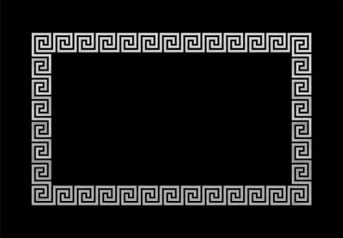 Silver Meander Rectangle Frame Ancient Greek Motif Black Background Stock Illustration