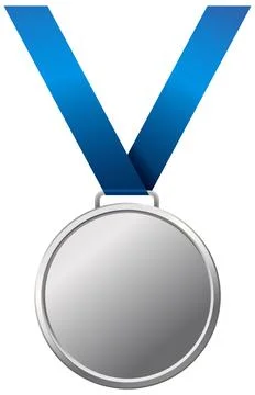 Silver Medal with Blue Ribbon Vector Illustration on White Background Stock Illustration