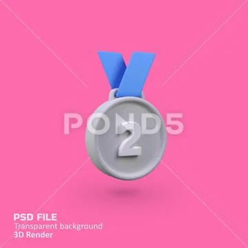 Silver medal isolated 3d render icon illustration PSD Template
