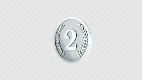 A silver medal with a l the number “2” engraved on it, rotating in a loop 库存影片 344632924