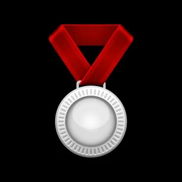 Silver Medal with Red Ribbon. Vector 库存插图