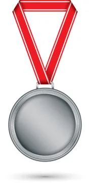 Silver medal with red ribbon, vector illustration Stock Illustration