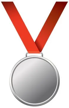 Silver Medal with Red Ribbon Vector Illustration on White Background Stock Illustration
