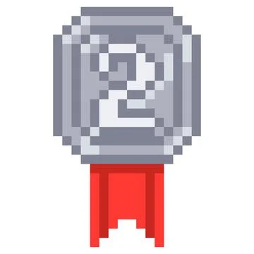 Silver medal, second place trophy 8-bit graphics icon. Pixel art style. Isolated Illustrazione stock
