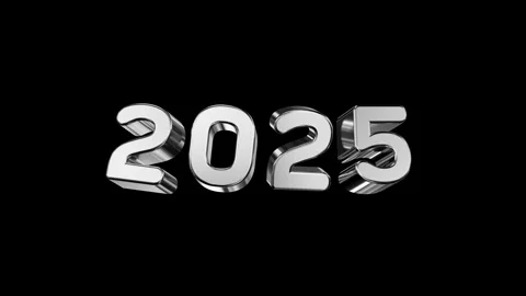 Silver metal 2025 text moving slowly on black background - separate alpha c.. Video stock 288113339