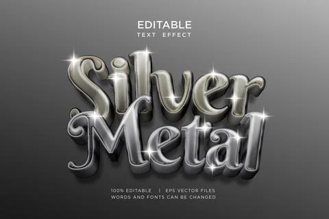 Silver Metal 3D Text Effect Editable Metallic Typography Vector Asset Stock Illustration