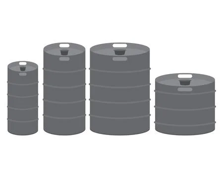 Silver metal beer kegs vector clipart. Illustration оn blank white background.  Stock Illustration