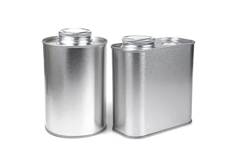 Silver metal box packaging for tea or coffee Stock Photos