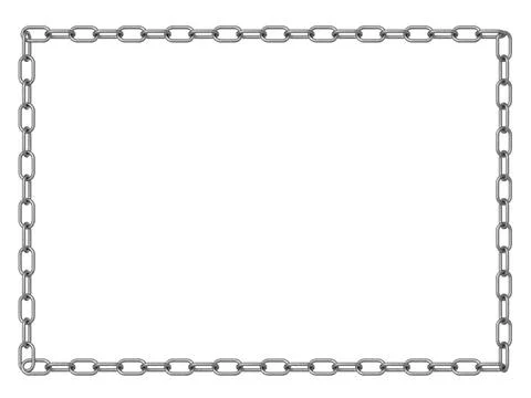 Silver metal chain border or frame with connected corners isolated on white.. Stock Illustration