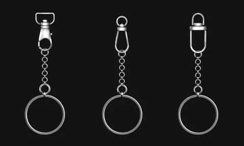 Silver metal keychains set on black background Stock Illustration