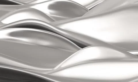 Silver metal liquid waves 3D vector background, realistic chrome fluid ribbon Stock Illustration