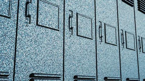 Silver Metal Locker Row Background 3d render. Stock Illustration
