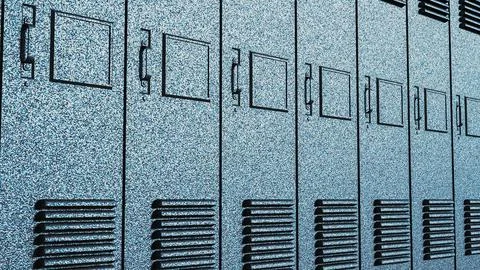 Silver Metal Locker Row Background 3d render. Stock Illustration