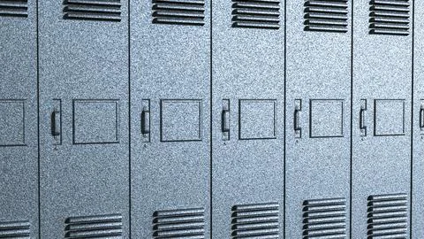 Silver Metal Locker Row Background 3d render. Stock Photos