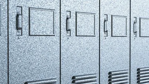 Silver Metal Locker Row Background 3d render. Stock Photos