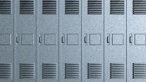 Silver Metal Locker Row Background 3d render. Stock Photos