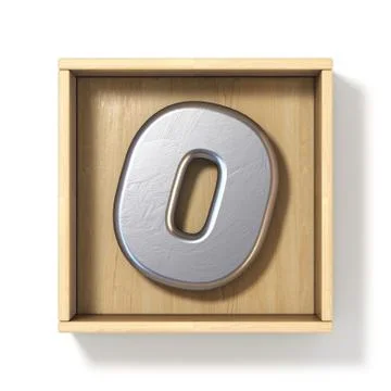 Silver metal number 0 ZERO in wooden box 3D Illustrazione stock