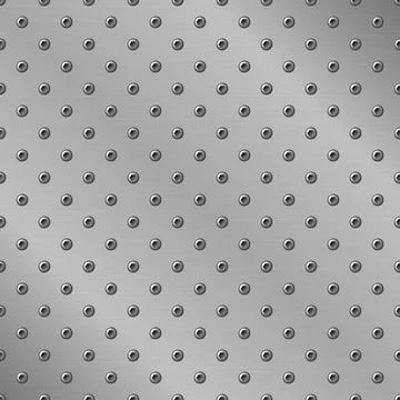 Silver metal panel background with repeating screw pattern, brushed steel tex Illustrazione stock