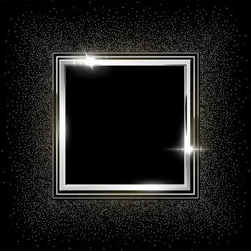 Silver metal square frames with sparkles background. Shining abstract object イラスト素材