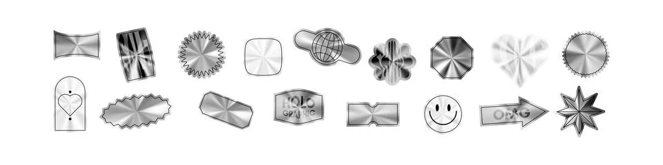 Silver metal sticker with gradient, circular seal or emblem. textured foil .. Stock Illustration