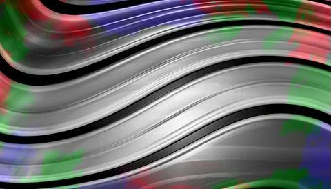 Silver Metallic Abstract Wave Background with Colorful Red Green Blue Blurr.. Stock Illustration