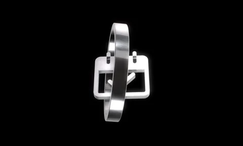 Silver metallic calendar checkmark icon rotates within chrome ring on black.. Stock Footage 346499606