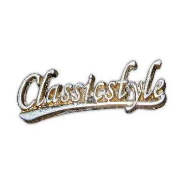 Silver Metallic Classiestyle Script Logo White Background 스톡 사진