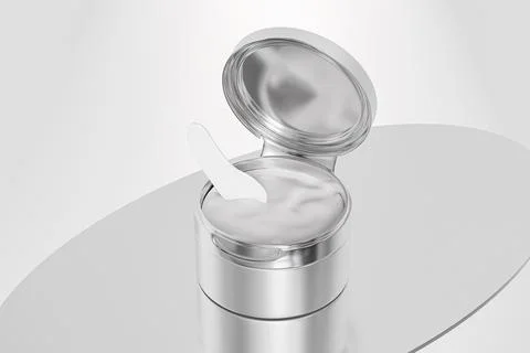 Silver metallic flip cap cream container with beauty spatula Stock Illustration