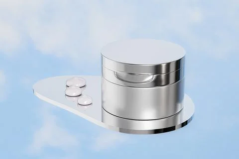 Silver metallic flip cap cream container with beauty spatula Stock Illustration