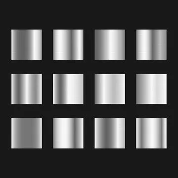 Silver metallic gradient set. Aluminium template metal background. Glossy d.. Illustrazione stock