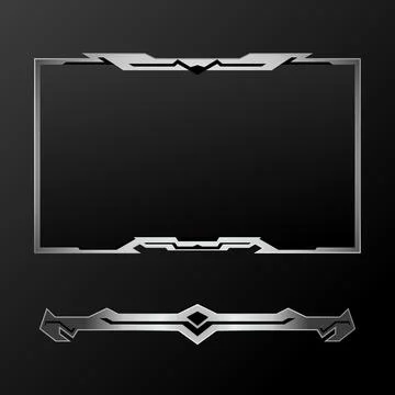 Silver metallic live stream overlay gaming interface panel border frame Stock Illustration
