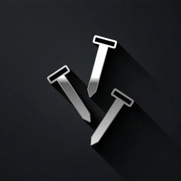 Silver Metallic nails icon isolated on black background. Long shadow style Stock Illustration