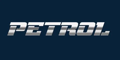 Silver Metallic Petrol Lettering Vector - Chrome Automotive Typography Illustrazione stock