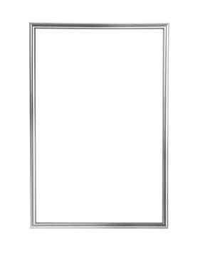 Silver metallic picture frame on transparent background isolating white cop.. Stock Photos