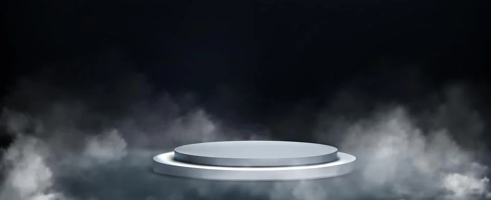 Silver metallic podium platforms in dramatic smoke Stock Illustration