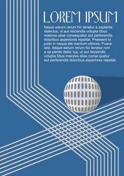 Silver metallic round logotype on dark blue background, broken lines and sphere Stock Illustration