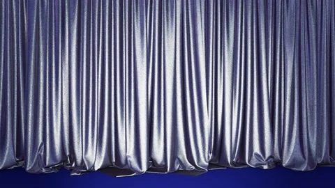 Silver metallic shining stage curtain with blue carpet floor 3D animation Video stock 171978997