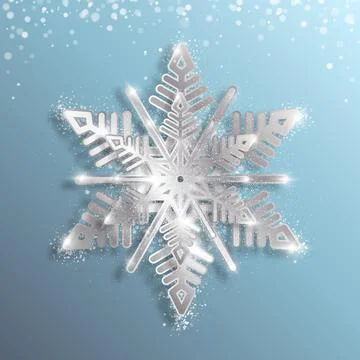 Silver metallic snowflake on a blue background. Christmas New Year element. Stock Illustration