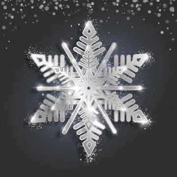 Silver metallic snowflake on a dark background. Christmas New Year element. Stock Illustration