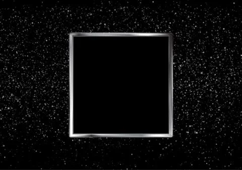 Silver metallic square frame and shiny glowing bokeh lights Stock Illustration