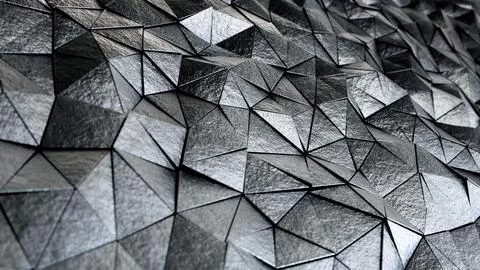 Silver metallic textured triangles pattern rendered as background 스톡 일러스트