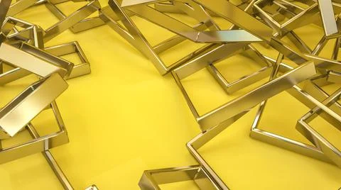 Silver metallic three-dimensional frames on a yellow background. 3d render il 스톡 일러스트
