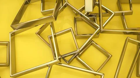 Silver metallic three-dimensional frames on a yellow background. 3d render il 스톡 일러스트