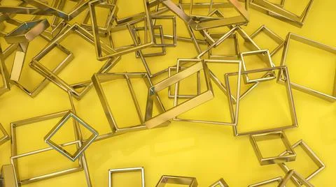 Silver metallic three-dimensional frames on a yellow background. 3d render il Stock Illustration