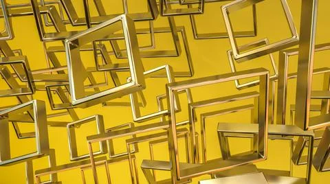 Silver metallic three-dimensional frames on a yellow background. 3d render il 스톡 일러스트
