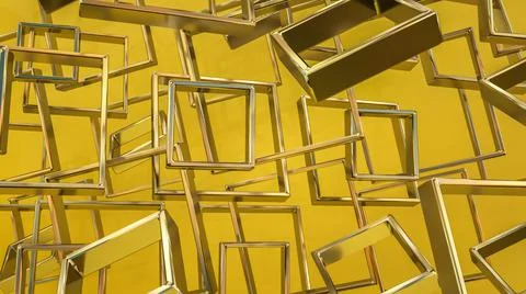 Silver metallic three-dimensional frames on a yellow background. 3d render il Stock Illustration