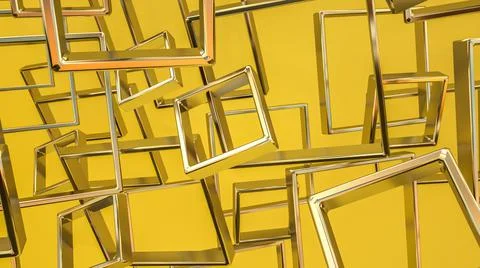 Silver metallic three-dimensional frames on a yellow background. 3d render il Stock Illustration